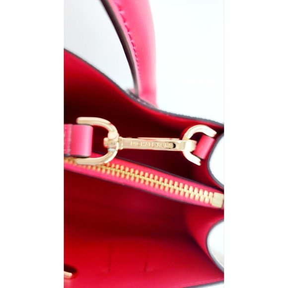 MICHAEL KORS CENTER STRIPE MAPLE SM SATCHEL TOTE Crossbody Geranium Pink - Picture 6 of 14